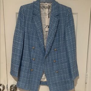 Zara Light Blue Textured Blazer